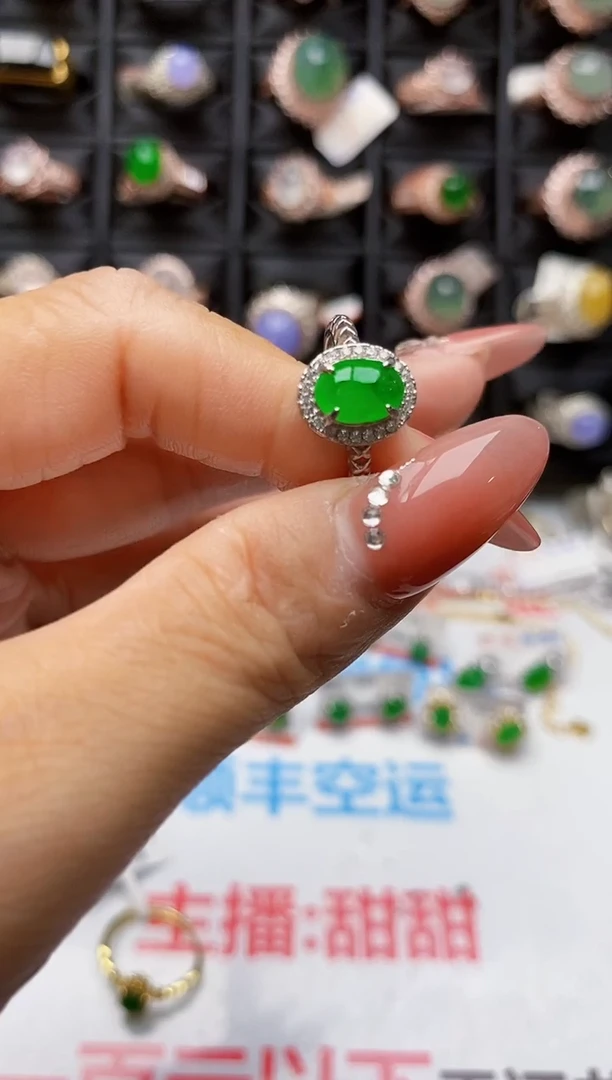 翡翠戒指银S925镶嵌8343