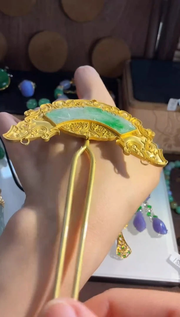 翡翠银S925镶嵌发饰发簪