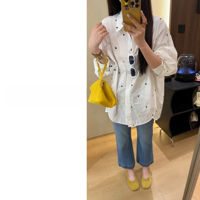 【专柜品质】宽松慵懒风设计感小众洋气独特别致上衣白色刺绣衬衣女