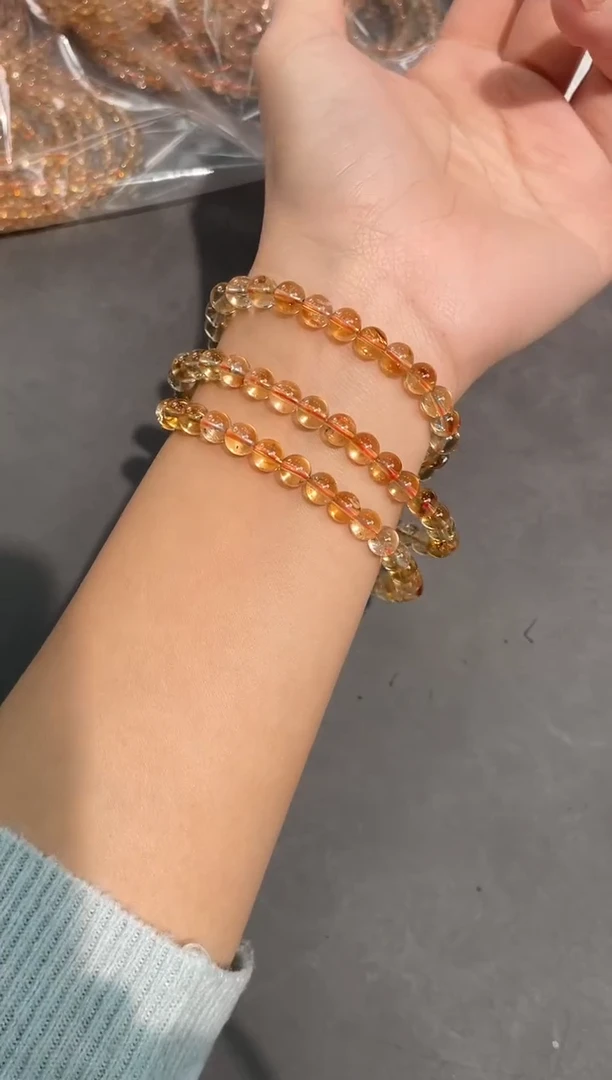 未镶嵌手链水晶3号黄水晶三圈手链6mm