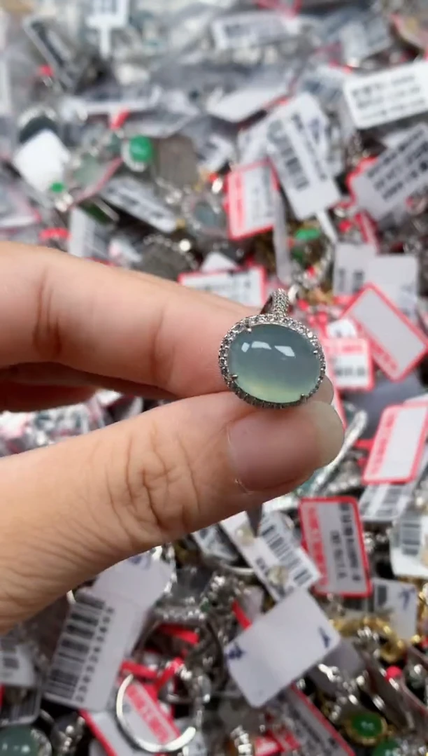 银S925镶嵌戒指翡翠天然A货缅甸翡翠