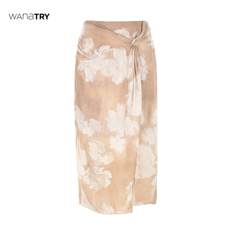 【自播专享】wana try  咖色气质扭结铜氨丝半身裙