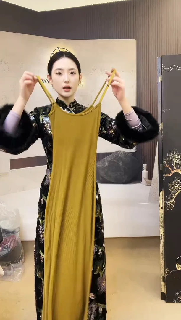 吊带深绿长裙-S码