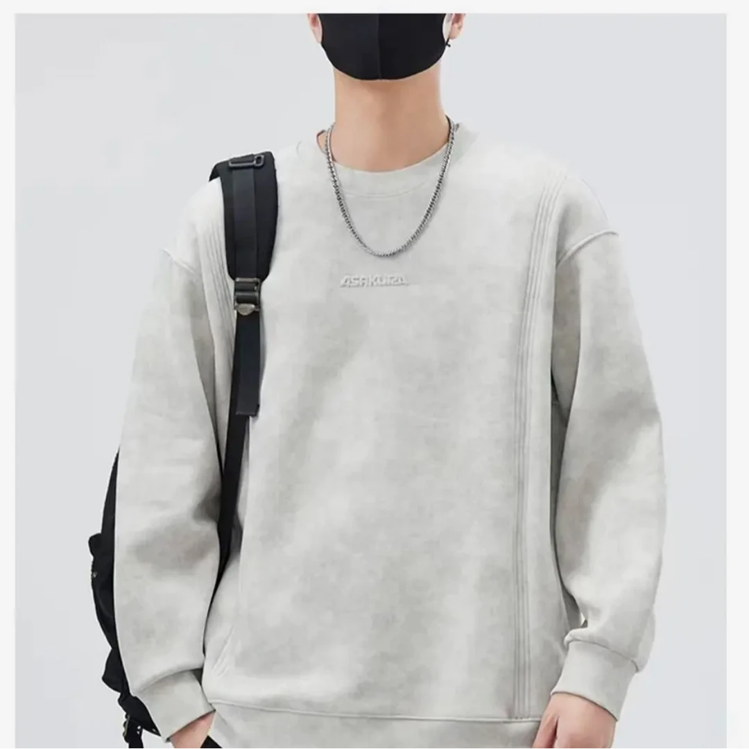 2025新款春季男士卫衣潮流百搭套头上衣圆领扎染简约长袖