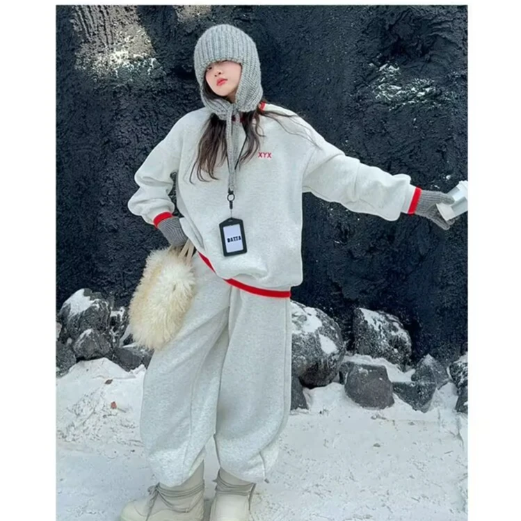 儿童冬季宽松加绒休闲卫衣卫裤套装