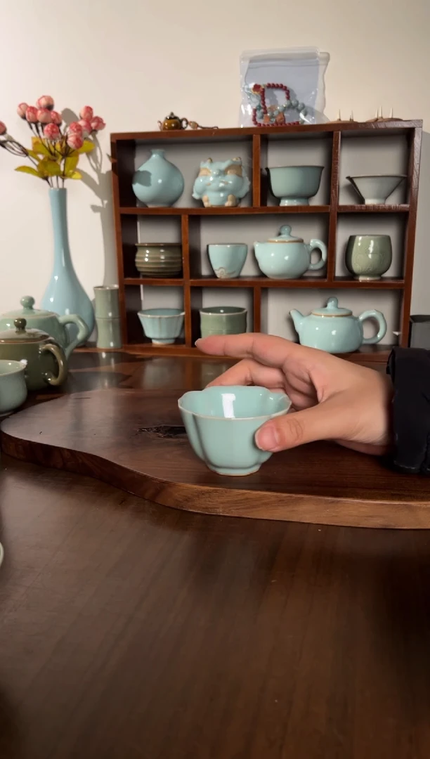 玉松汝瓷高端天青釉色宝象杯