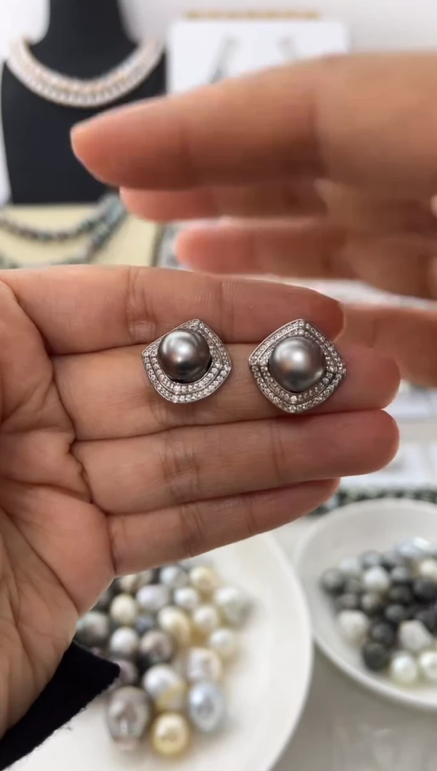 【闪购商品】海水珍珠耳饰银S925镶嵌大溪地耳饰