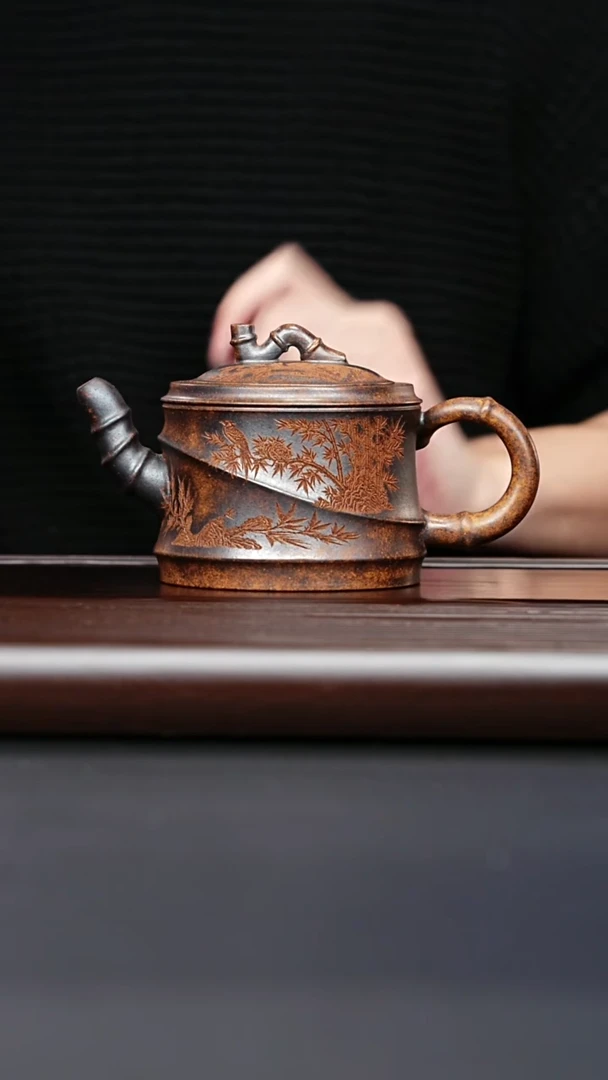 紫砂壶宜兴紫砂 竹韵竹段壶 龙骨金砂 范家群
