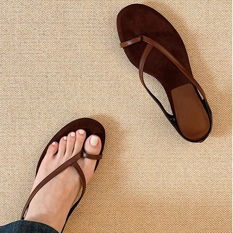 森唔~羊皮版法式简约套趾凉鞋人字拖鞋女复古外穿休闲百搭凉拖鞋