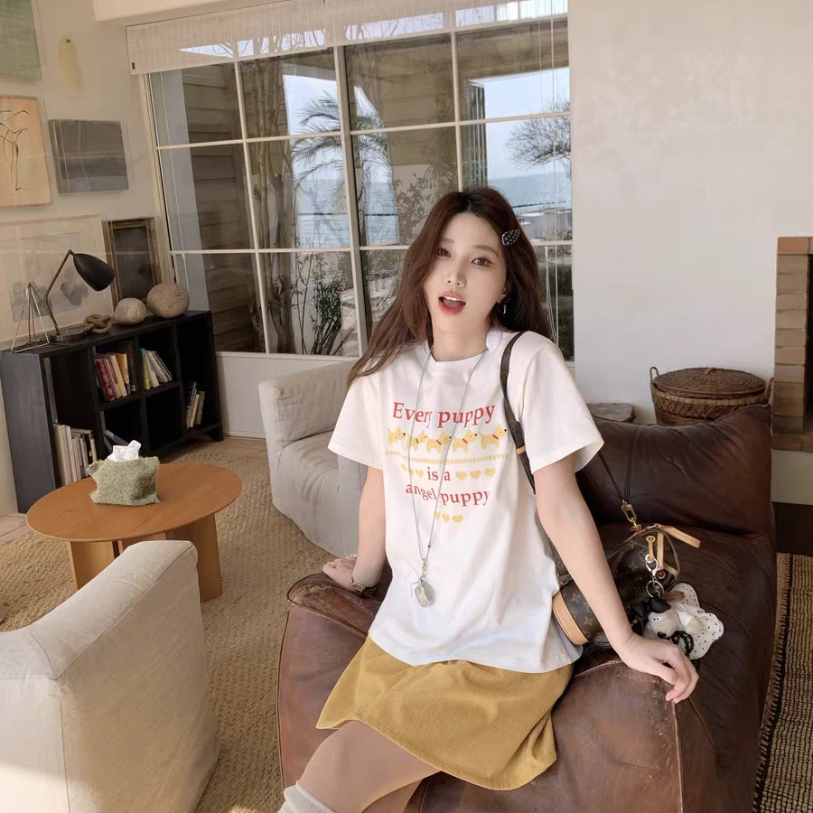 【220 纯棉】2025夏季新款圆领印花短袖棉T恤上衣字母百搭宽松潮