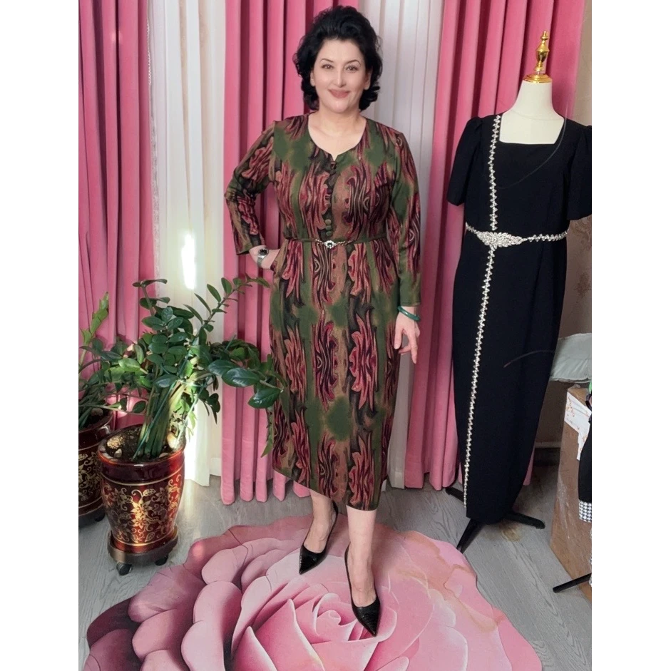 中老年女装法式碎花衬衫长袖中长款风衣网红宽松女装时尚长裙
