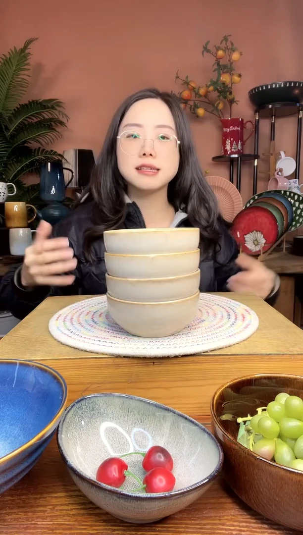 陶瓷4.7英寸复古黄色米饭碗 4件 微瑕疵