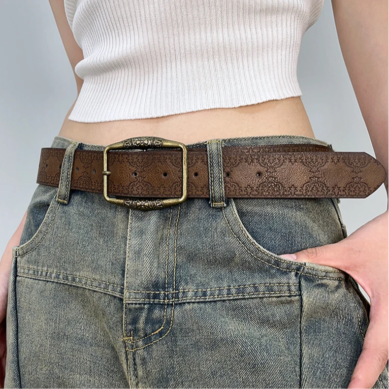 美式复古y2k白色腰带女2025新款牛仔裤配饰韩版裤腰皮带设计感小