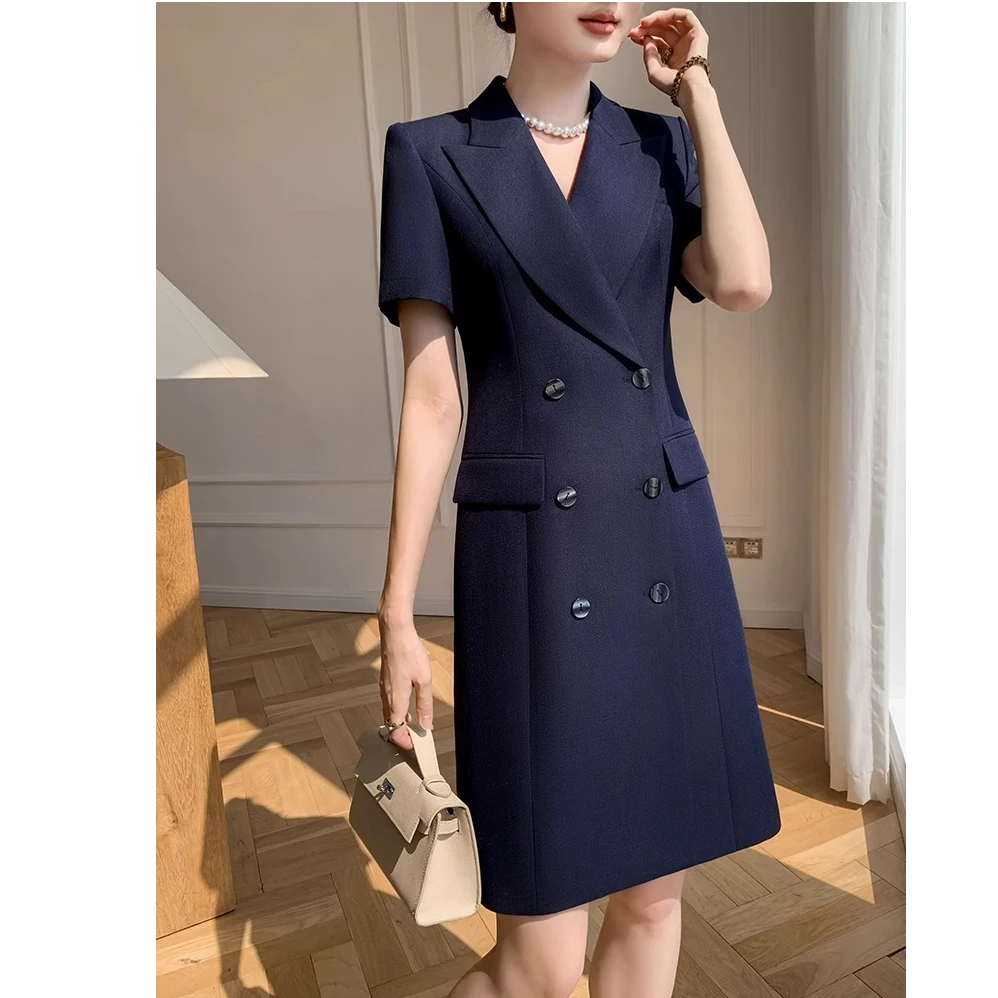 夏季短袖西装连衣裙女2025新款高级感职业气质女神范裙子24st81