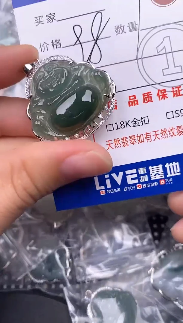颈饰银S925镶嵌翡翠一****能挂件