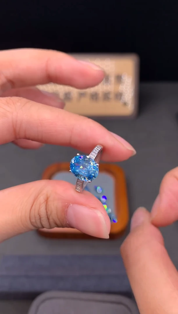 银S925镶嵌戒圈海蓝宝石6666666