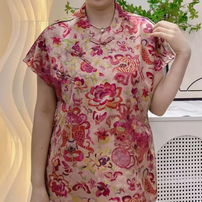 时尚复古中式国风斜襟盘扣短袖小衫夏季偏襟短袖