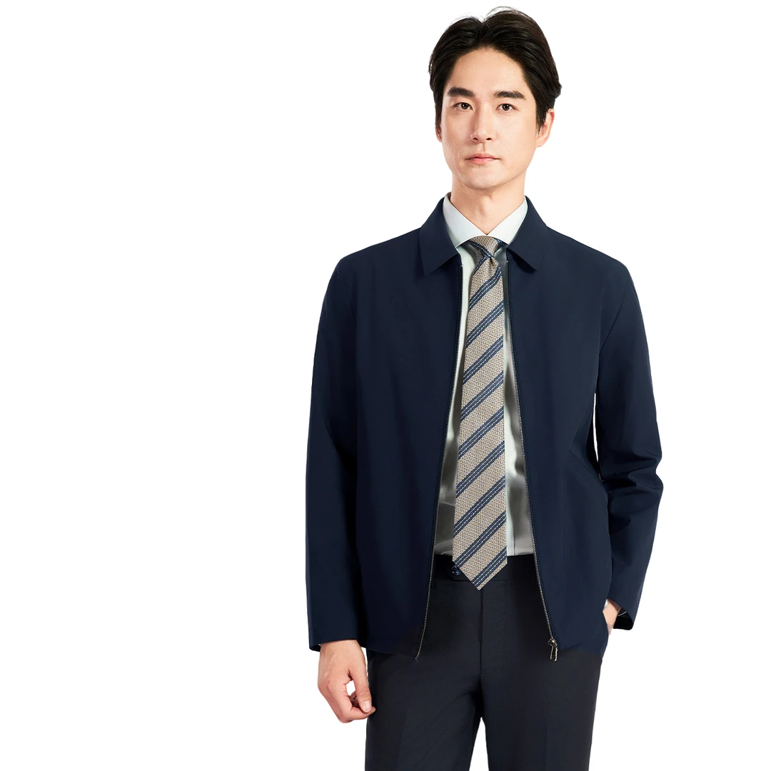 春秋夹克男士商务白领高级感男式通勤茄克衫企业高管爸爸翻领外套