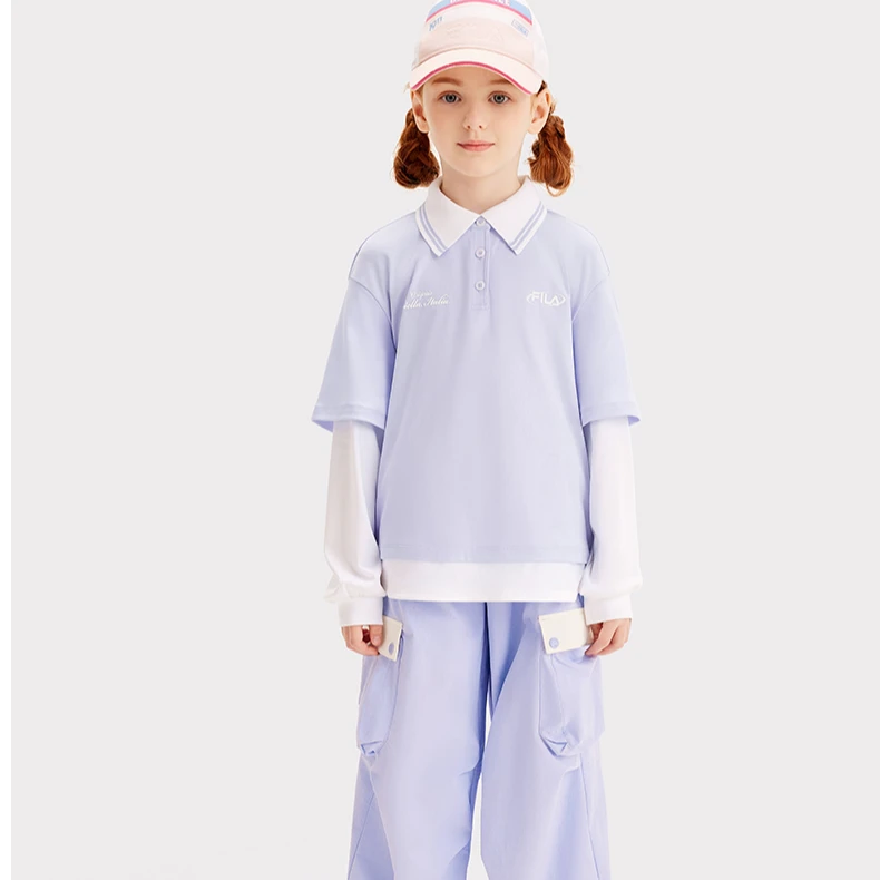FILA KIDS斐乐女大童长袖POLO衫2025春新款抗菌上衣K12G511208F
