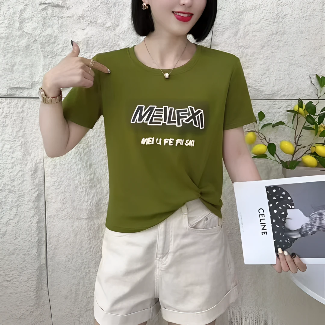 【玲子现货】895 圆领特色风字母常规款宽松型T恤印花百搭不规则