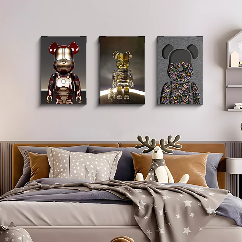 钢铁熊客厅装饰画沙发背景墙面壁画轻奢高级感三联画熊140