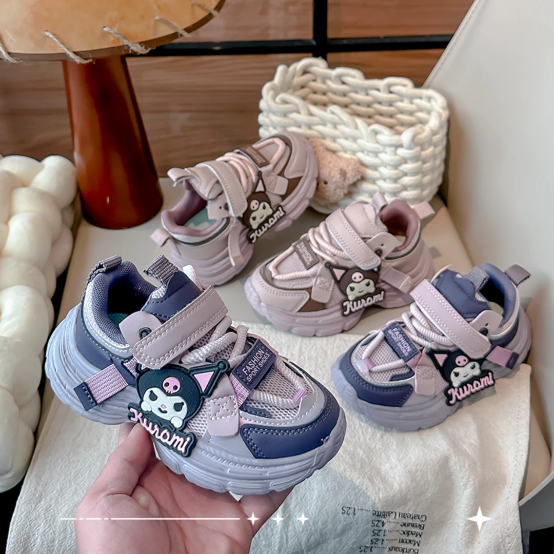 春秋时尚儿童运动鞋卡通魔术贴紫色粉色防滑鞋子男女童运动鞋