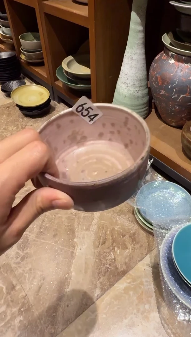 瓷片654    粗陶粉色小碗1个