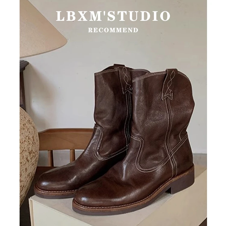 CBMT橡胶女马丁靴复古港风秋季防滑短靴中跟（3-5CM）圆头英伦风