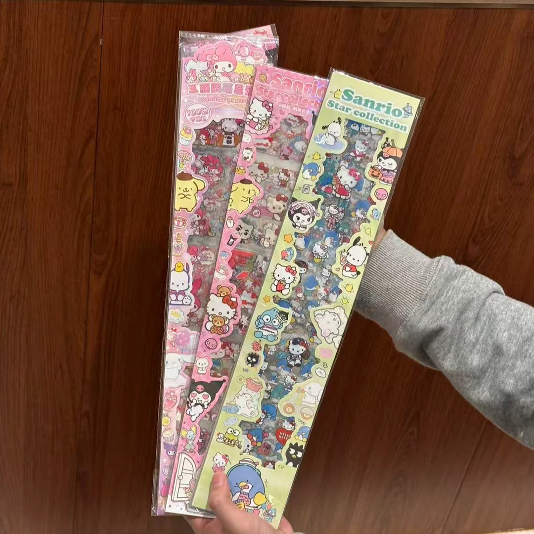 三丽鸥长条贴纸卡通少女心kitty透明diy手账贴纸20张装