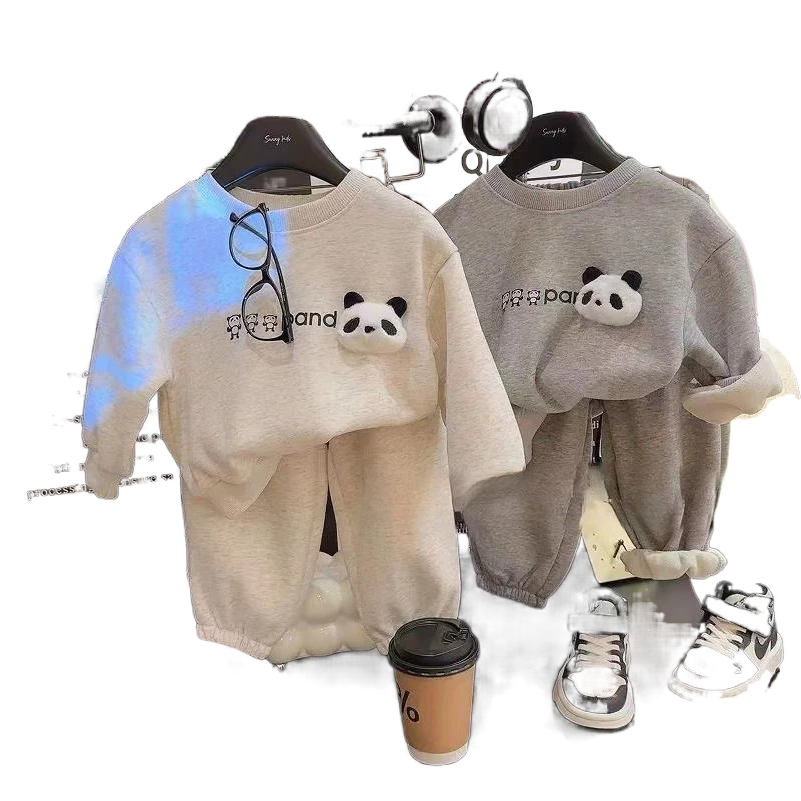 儿童加绒卫衣套装小童秋冬季宝宝洋气卫裤加厚玩偶中潮酷童装运动