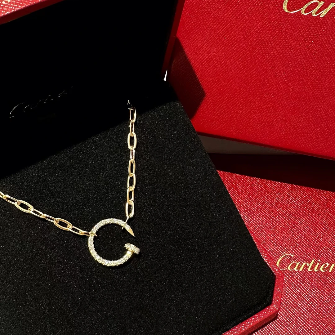 99新 Cartier/卡地亚 小花6珊 钉子满钻 粗链子项链 18k黄 19年