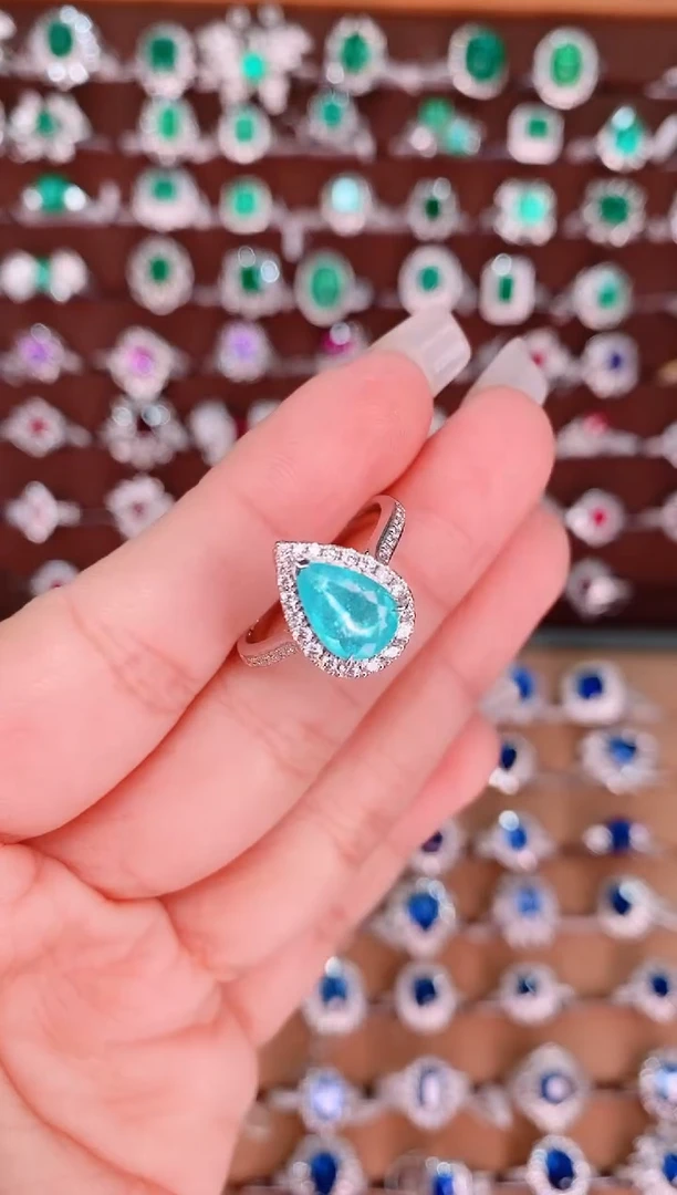 【闪购商品】帕拉依巴碧玺18K金戒指18K金镶嵌1.23克拉