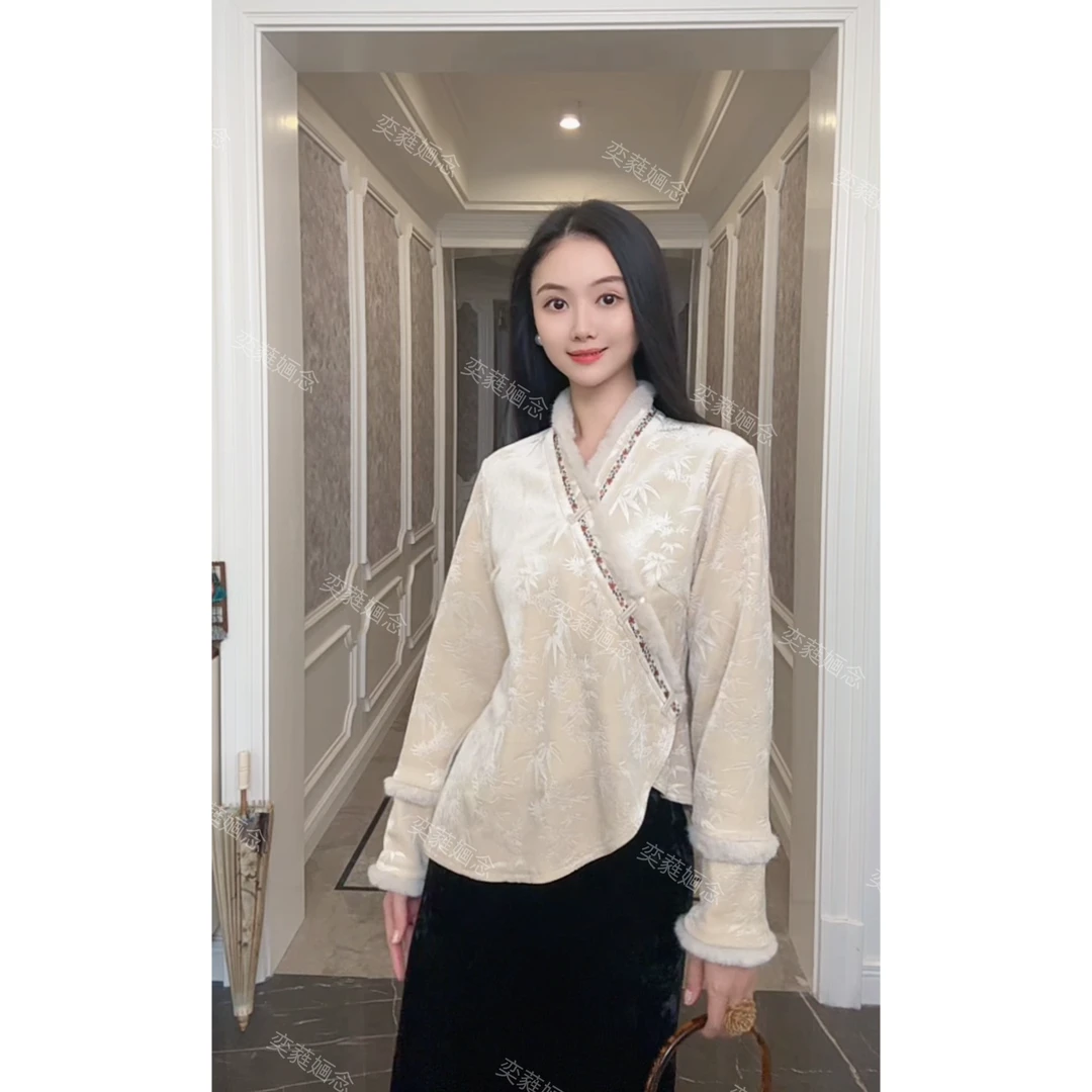 「奕念」《微光》加绒加厚上衣~丝绒刺绣国风高定设计感小外套