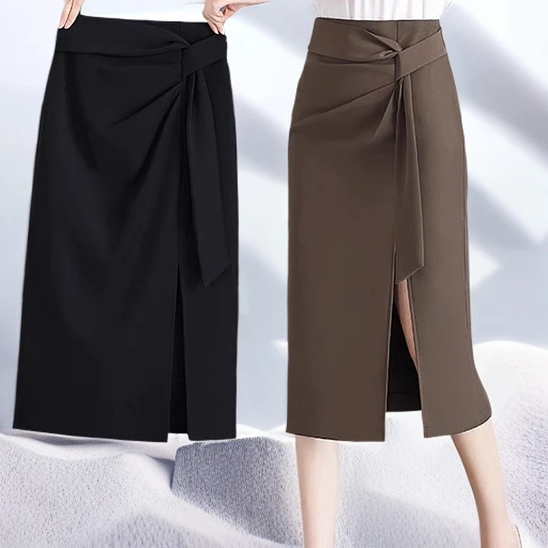 不规则开叉半身裙女士2024年春秋夏季高腰显瘦时尚中长款一步裙子
