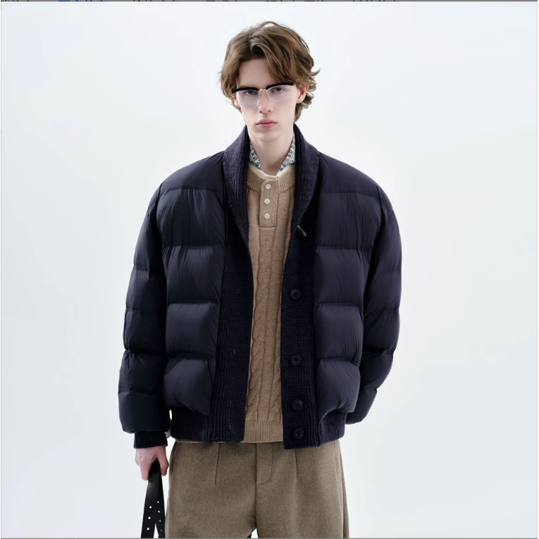 CityDay【楠哥】青果领匠心三本针绗缝老钱拼接开衫羽绒服外套 8659