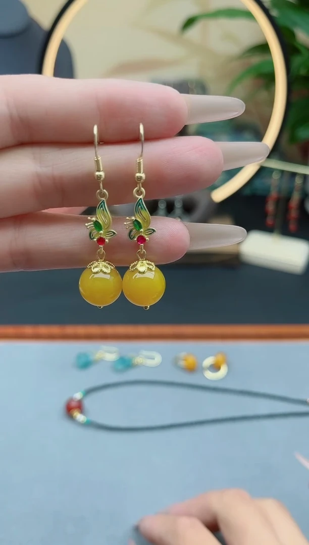 玛瑙/玉髓耳饰银S925镶嵌8852