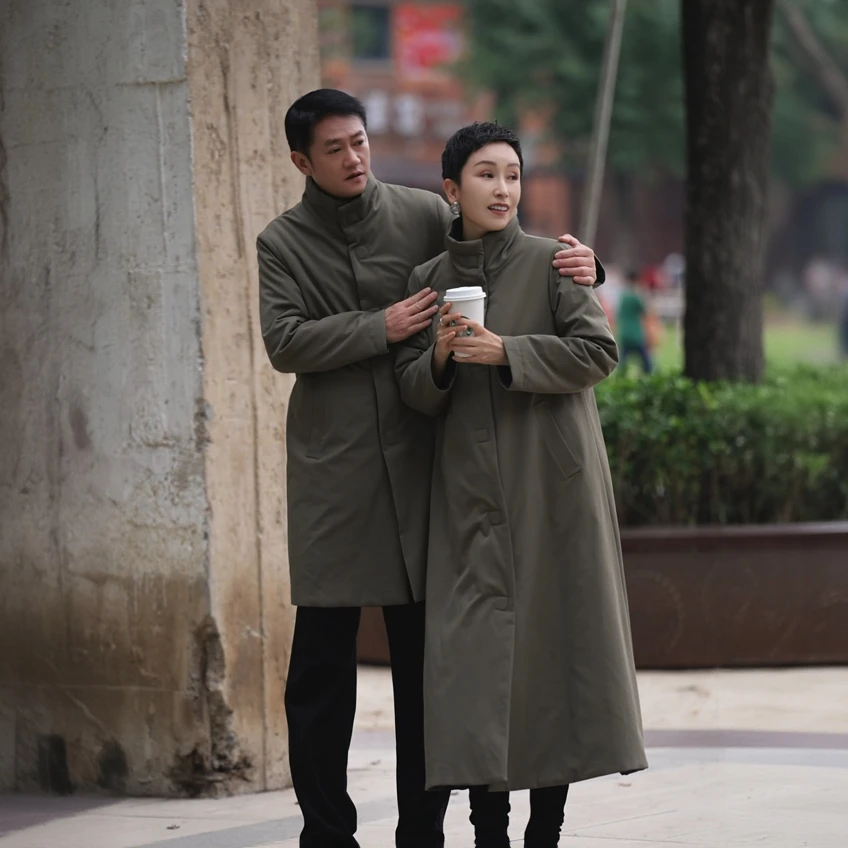 溏朵记2025冬季新款高领长款保暖立领双面加厚外套大衣88226