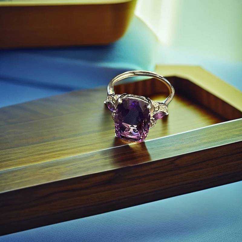 【玉合缘】天然紫水晶925银镶嵌戒指 2337