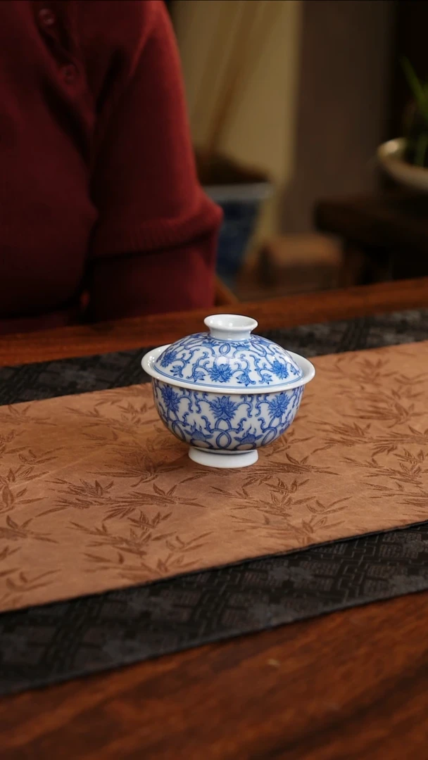 【闪购商品】杯子聚澜堂点工缠枝桃心两才盖碗