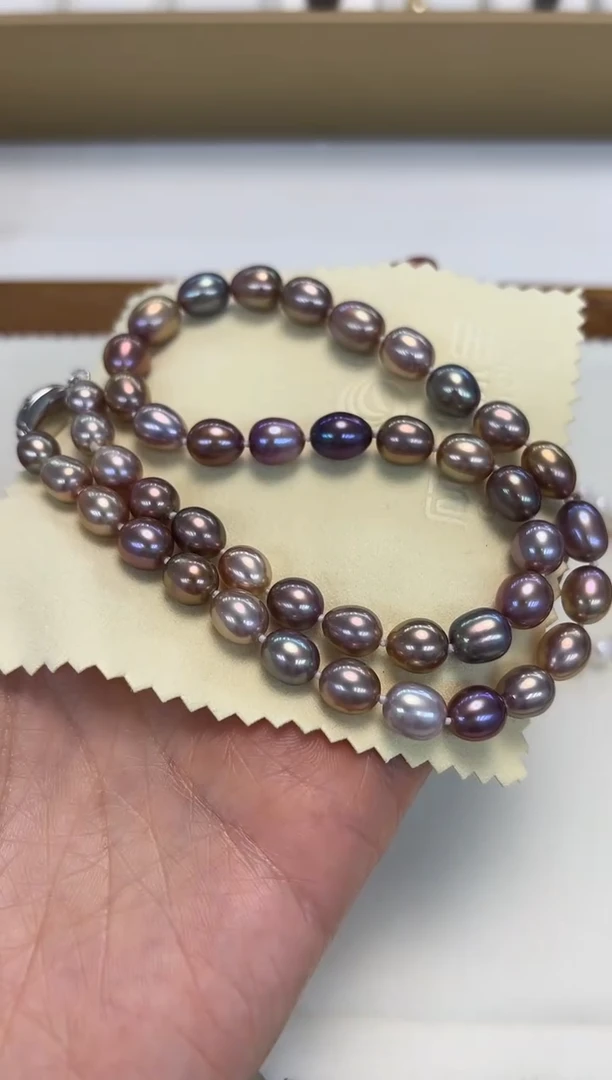 颈饰银S925镶嵌淡水珍珠7.5-8.5MM无核彩珠糖果