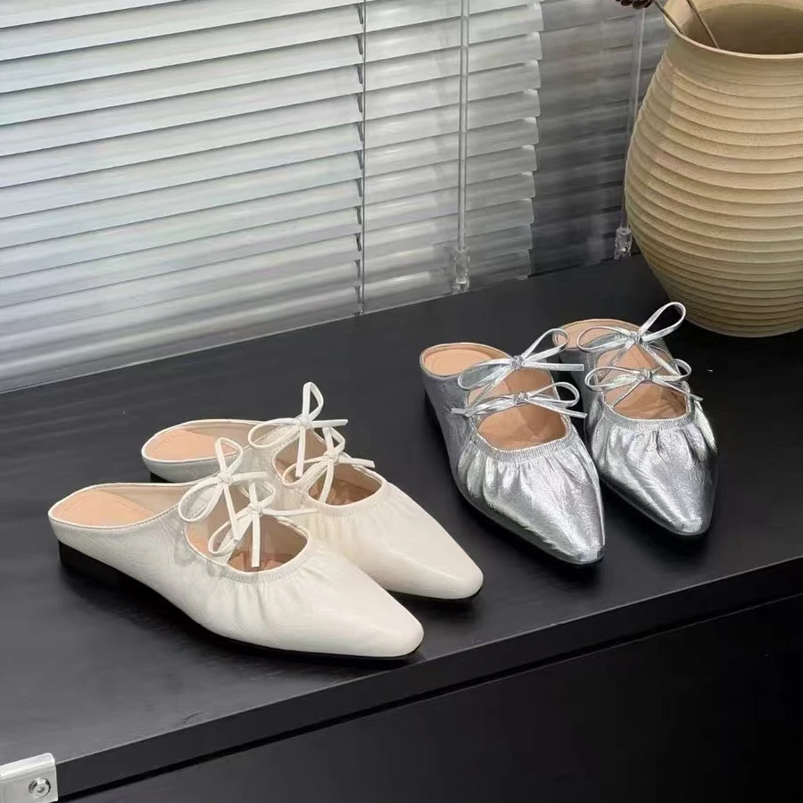 【大美家009】巨软褶皱包头拖鞋女蝴蝶结法式包头半拖（806）