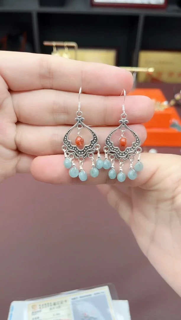 翡翠银S925镶嵌耳饰432000