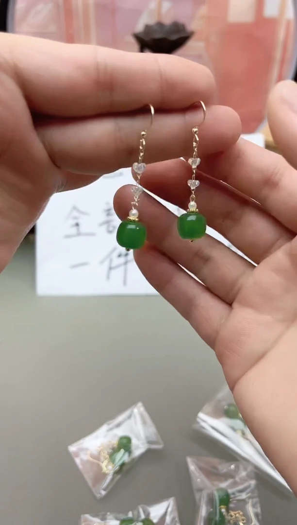 银S925镶嵌耳坠玛瑙/玉髓h318