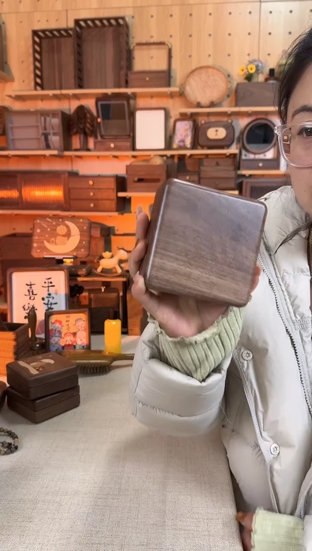 木北美黑胡桃单层素面首饰盒