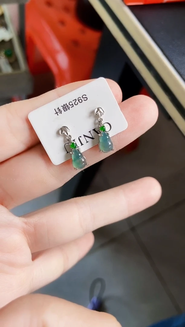 翡翠银S925镶嵌耳饰123849