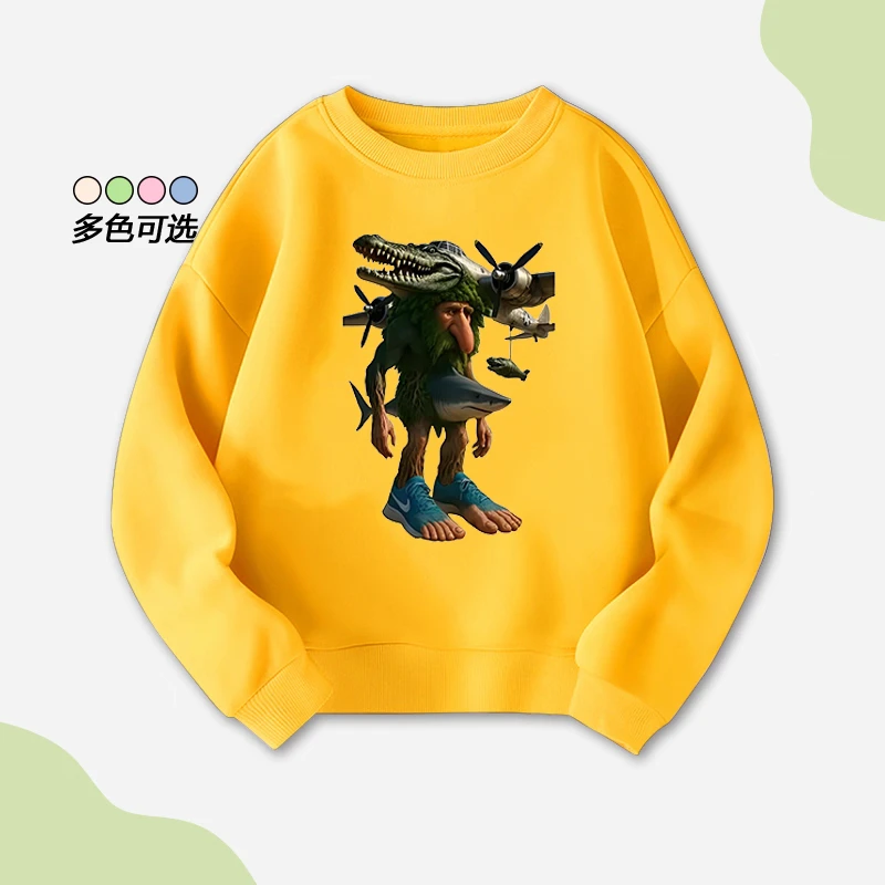 新款山海经融合怪男女童装卫衣儿童春秋衣服秋冬圆领打底衫上衣