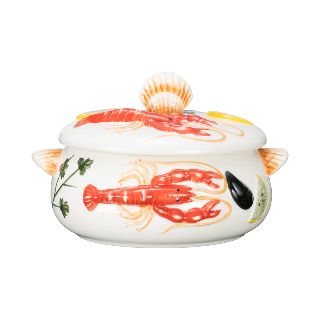 【SILESIA/出口原单】手绘海鲜盛宴-1200ml带盖汤锅(红）