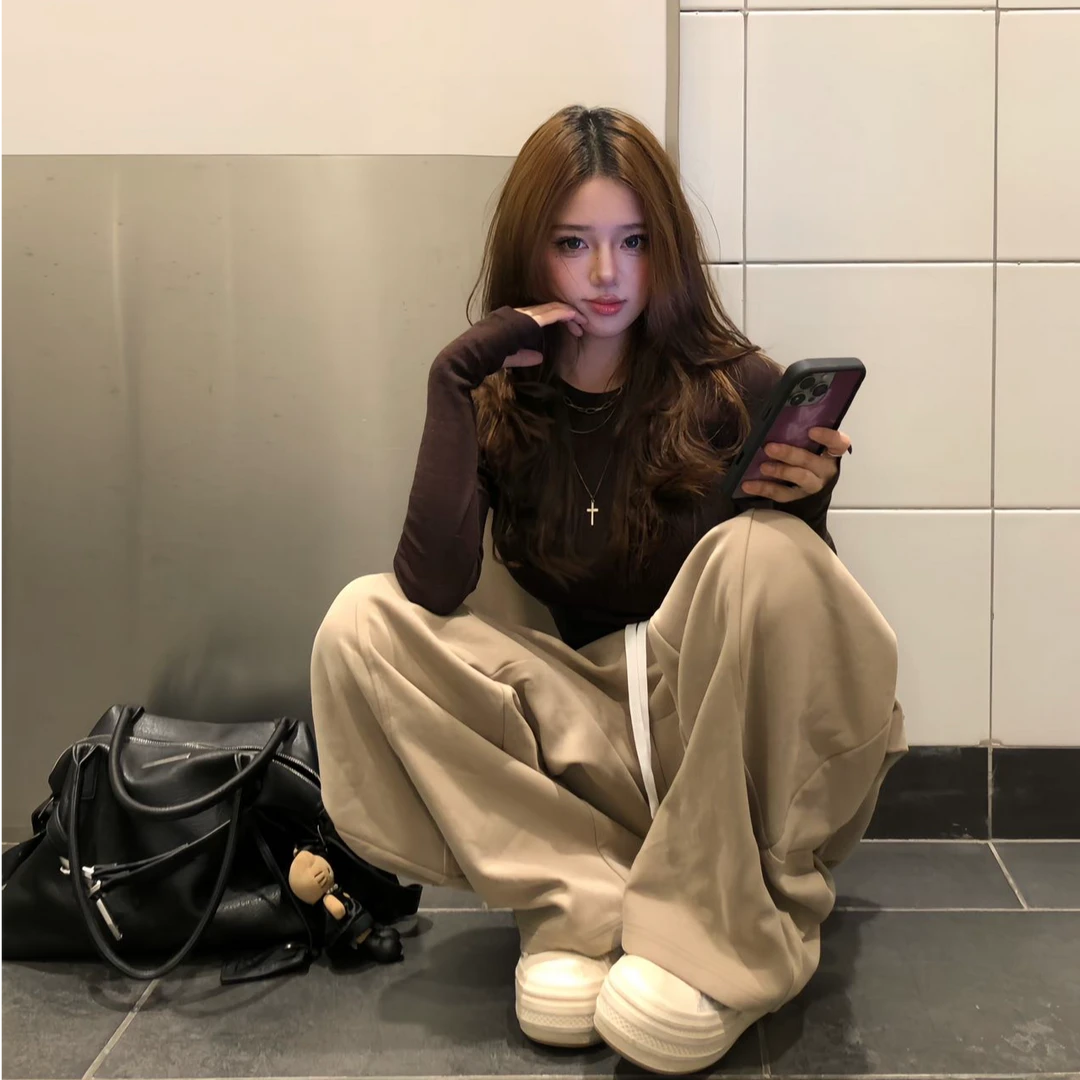 辣妹修身圆领正肩长袖T恤女2025秋季新款内搭打底衫百搭显瘦上衣