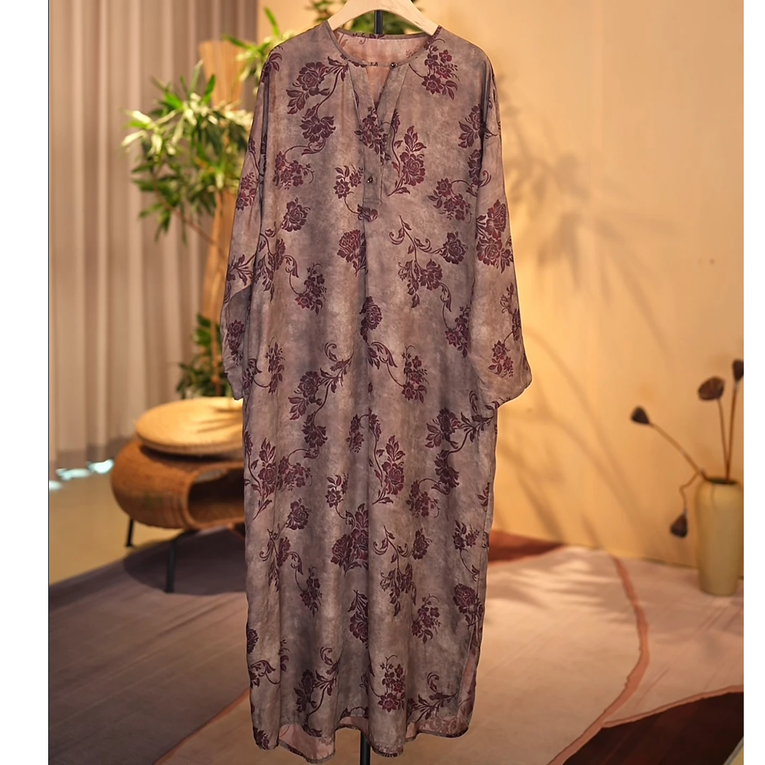 【貂蝉】国风新中式气质百搭款桑蚕丝连衣裙女XQ2024724