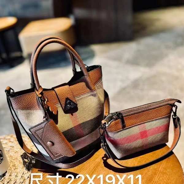 手提包水桶布包休闲手工水桶包拼色单肩手提式格子